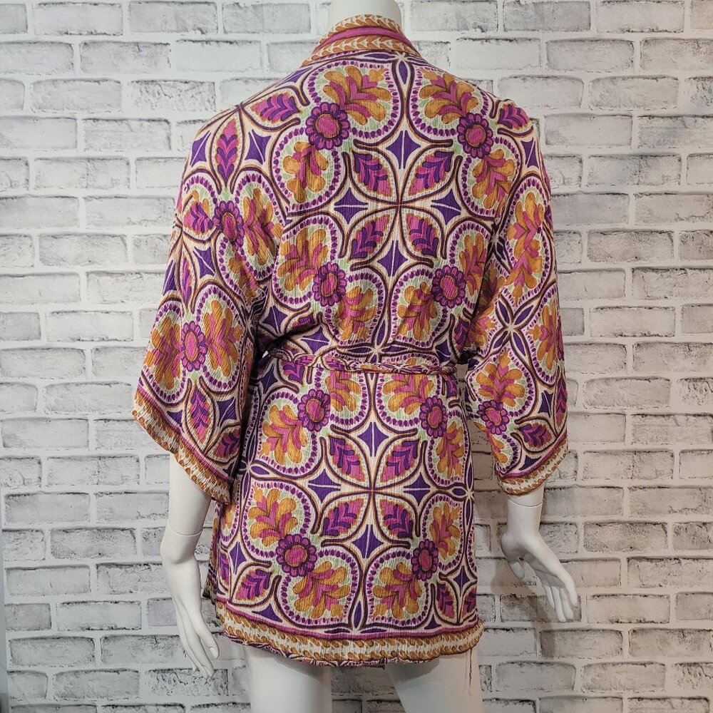 Haute Hippie Geometric Reversible Belted Kimono Pockets Size Medium - Picture 2 of 6